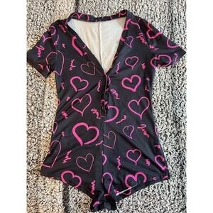 Women's Black & Pink Heart Romper Size S